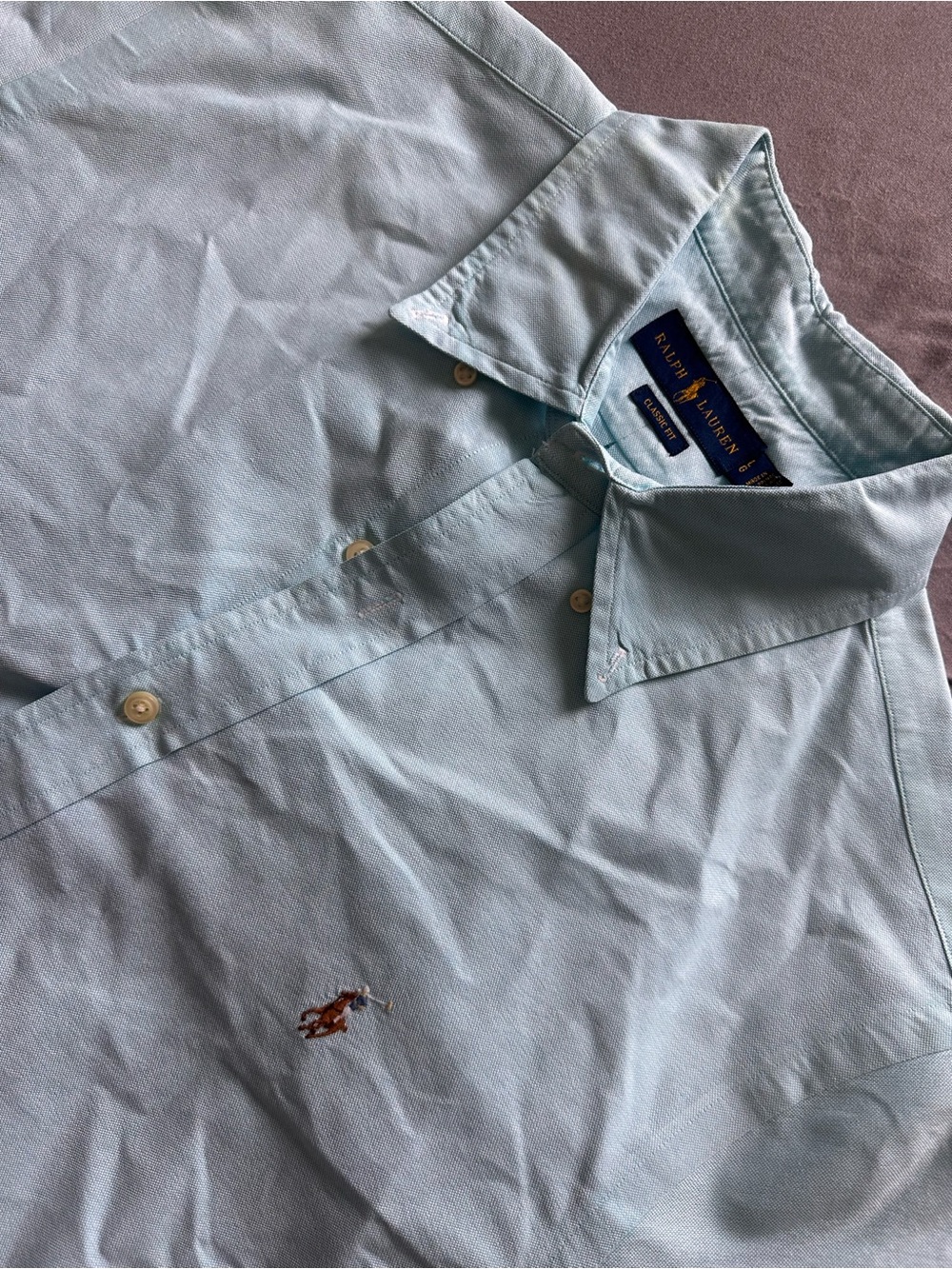 Polo Ralph Lauren Light Blue Large Woven Short Sleeve Classic Fit Button-Up Men